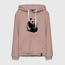 Толстовка-худи хлопковая мужская Сидящая чёрная панда с бамбуком, цвет: пыльно-розовый