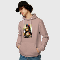 Толстовка-худи хлопковая мужская Punk Mona Lisa is covered in tattoos, цвет: пыльно-розовый — фото 2