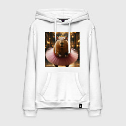 Мужская толстовка-худи Мем капибара балерина в розовой юбке