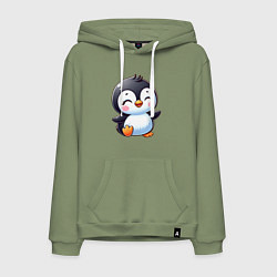 Толстовка-худи хлопковая мужская Маленький радостный пингвинчик, цвет: авокадо