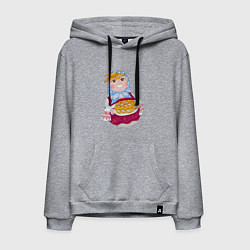 Толстовка-худи хлопковая мужская Матрешка хозяйка в русском стиле с пирогом, цвет: меланж