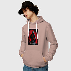 Толстовка-худи хлопковая мужская Assassins creed на фоне красной стены, цвет: пыльно-розовый — фото 2