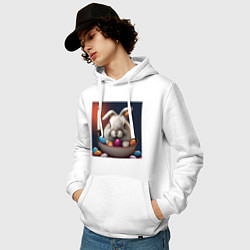 Толстовка-худи хлопковая мужская Пасхальный зайчик при свечах, цвет: белый — фото 2