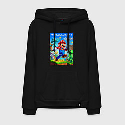 Толстовка-худи хлопковая мужская Mario in Minecraft - ai art collaboration, цвет: черный
