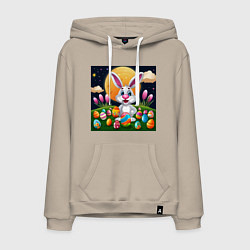 Толстовка-худи хлопковая мужская Ушастик и луна, цвет: миндальный