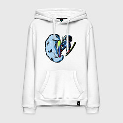 Толстовка-худи хлопковая мужская Прыжок космонавта на лыжах с Месяца, цвет: белый