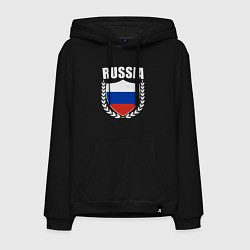 Толстовка-худи хлопковая мужская Russian flag, цвет: черный