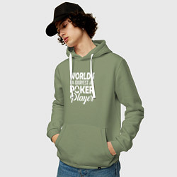 Толстовка-худи хлопковая мужская Лучший в мире игрок в покер, цвет: авокадо — фото 2