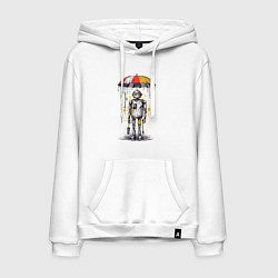 Мужская толстовка-худи Одинокий робот под зонтом