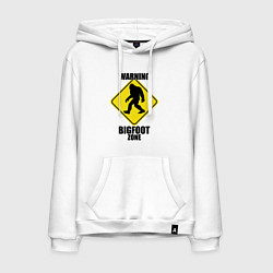 Толстовка-худи хлопковая мужская Предупреждающий знак Bigfoot zone, цвет: белый