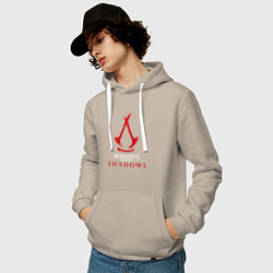 Толстовка-худи хлопковая мужская Assassins creed shadows logo, цвет: миндальный — фото 2