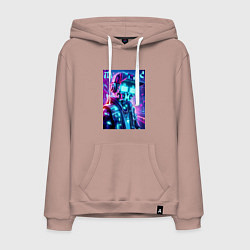Толстовка-худи хлопковая мужская Minecraft and Cyberpunk collaboration - ai art neo, цвет: пыльно-розовый
