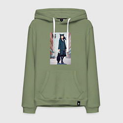 Мужская толстовка-худи Девочка с кошкой в городе - нейросеть