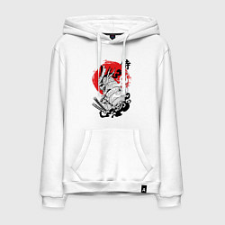 Толстовка-худи хлопковая мужская Самурай в маске Хання, цвет: белый