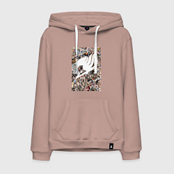Толстовка-худи хлопковая мужская Хвост Феи Нацу Драгнил Эрза Скарлет коллаж, цвет: пыльно-розовый