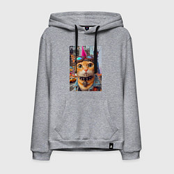 Толстовка-худи хлопковая мужская Котёнок панк музыкант из Нью-Йорка - нейросеть, цвет: меланж