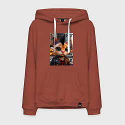 Мужская толстовка-худи Глазастый котёнок панк из Нью-Йорка - нейросеть