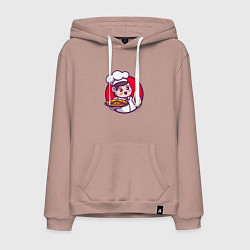 Толстовка-худи хлопковая мужская Повар и пицца, цвет: пыльно-розовый