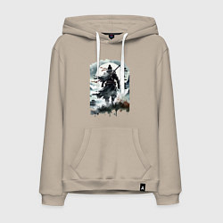 Толстовка-худи хлопковая мужская Призрак Цусимы - Японский самурай, цвет: миндальный