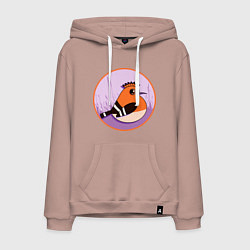 Толстовка-худи хлопковая мужская Птица Удод с ирокезом, цвет: пыльно-розовый