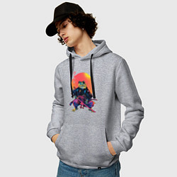 Толстовка-худи хлопковая мужская Лягушка - закат, цвет: меланж — фото 2