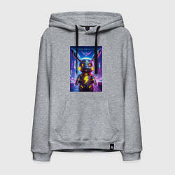 Толстовка-худи хлопковая мужская Cyber Pikachu - metal style neon glow, цвет: меланж