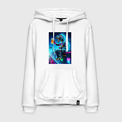 Мужская толстовка-худи Чувак Дино сидит на крыше небоскрёба с кружкой пив