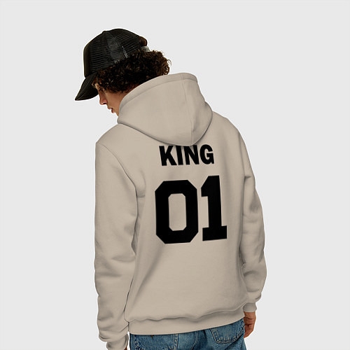 Мужская толстовка-худи Черная футбольная надпись: король с номером 01 / Миндальный – фото 4