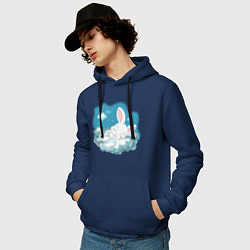 Толстовка-худи хлопковая мужская Зайчик спит на облаках, цвет: тёмно-синий — фото 2
