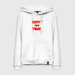 Толстовка-худи хлопковая мужская Happy New Year ярко-красным, цвет: белый