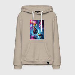 Мужская толстовка-худи Барт Симпсон гуляет с роботом котом в ночном город