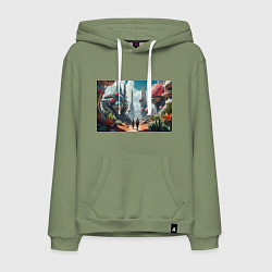Толстовка-худи хлопковая мужская Планета фантастика, цвет: авокадо