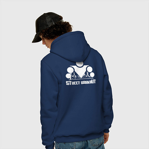 Мужская толстовка-худи Street Workout OldSchool White Hoodie / Тёмно-синий – фото 4