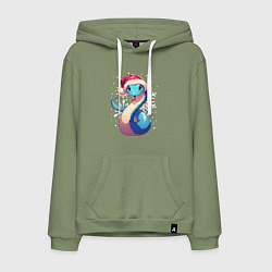 Толстовка-худи хлопковая мужская Синяя змея с снежинками, цвет: авокадо