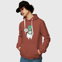 Толстовка-худи хлопковая мужская Кот змея - символ года, цвет: кирпичный — фото 2