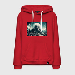 Толстовка-худи хлопковая мужская Фантастика город, цвет: красный