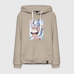 Толстовка-худи хлопковая мужская Геншин Шэнь Хэ купальник, цвет: миндальный