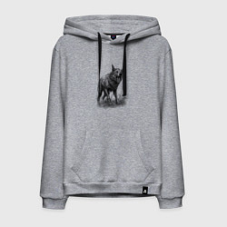 Толстовка-худи хлопковая мужская Агрессивный волк, цвет: меланж