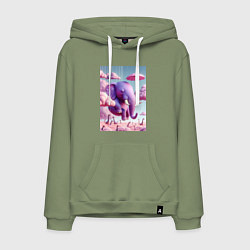 Мужская толстовка-худи Розовый слон под зонтом в облаках