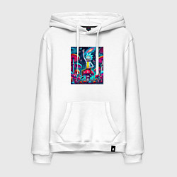 Толстовка-худи хлопковая мужская Рик Санчес показывает жест победы, цвет: белый