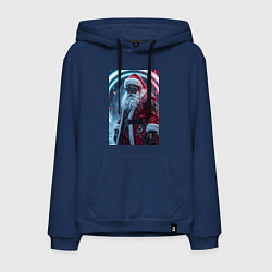 Толстовка-худи хлопковая мужская Дед мороз киберпанк, цвет: тёмно-синий