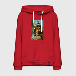 Толстовка-худи хлопковая мужская Мона Лиза верхом на коне, цвет: красный