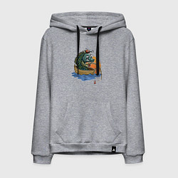 Мужская толстовка-худи Увлеченная рыба-рыбак ловит рыбу удочкой
