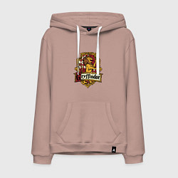 Толстовка-худи хлопковая мужская Hogwarts - gryffindor logo, цвет: пыльно-розовый