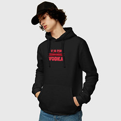 Толстовка-худи хлопковая мужская V is for vodka, цвет: черный — фото 2