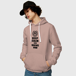 Толстовка-худи хлопковая мужская Keep Calm & Drive VW, цвет: пыльно-розовый — фото 2
