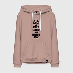 Толстовка-худи хлопковая мужская Keep Calm & Drive VW, цвет: пыльно-розовый