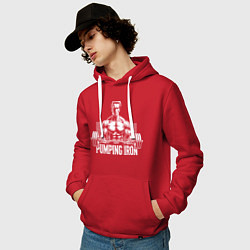 Толстовка-худи хлопковая мужская Арнольд - качай железо, цвет: красный — фото 2