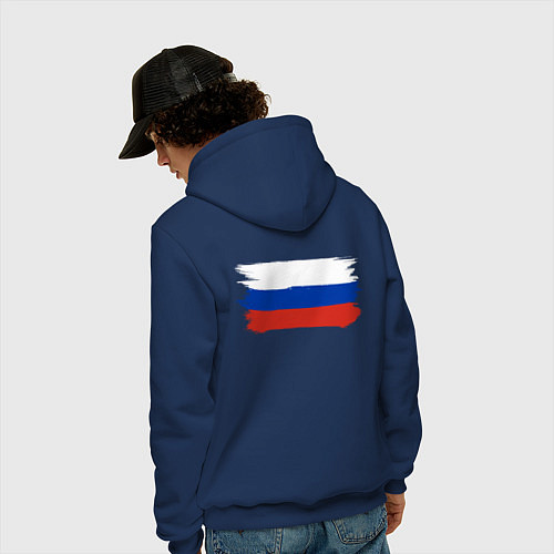 Мужская толстовка-худи Флаг россии нарисованный / Тёмно-синий – фото 4