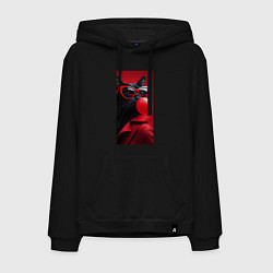 Мужская толстовка-худи Чёрная кошка в очках надувает жвачку